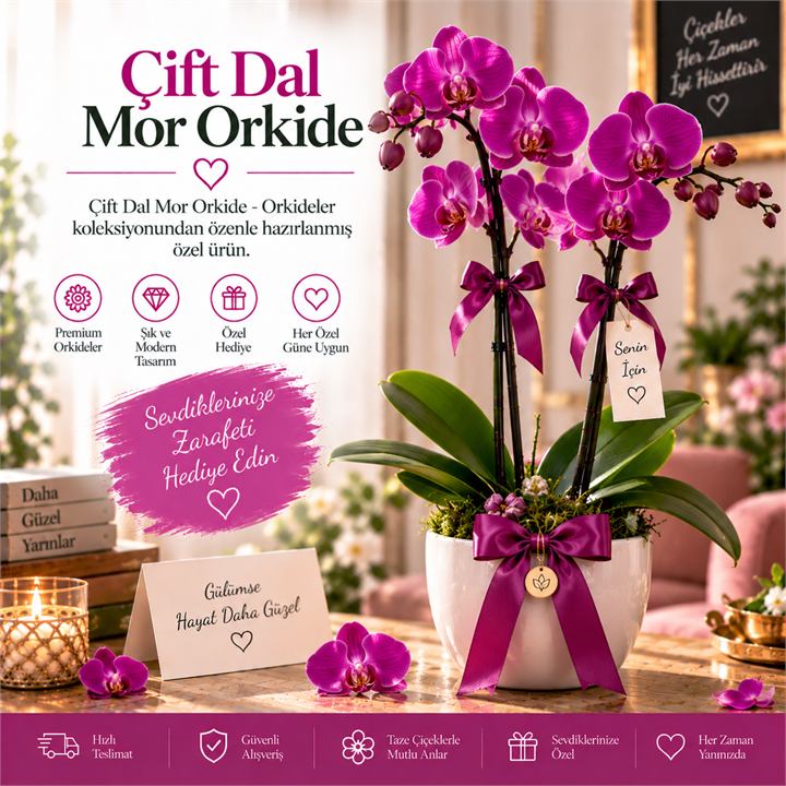 Çift Dal Mor Orkide