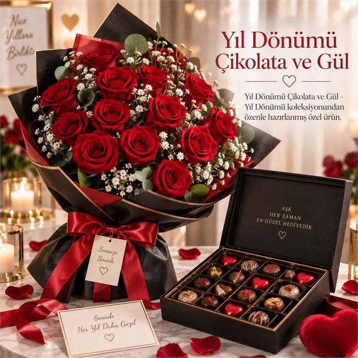 Yıl Dönümü Çikolata ve Gül