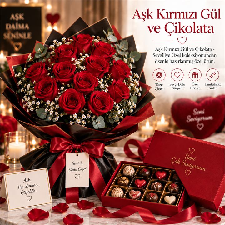 Aşk Kırmızı Gül ve Çikolata