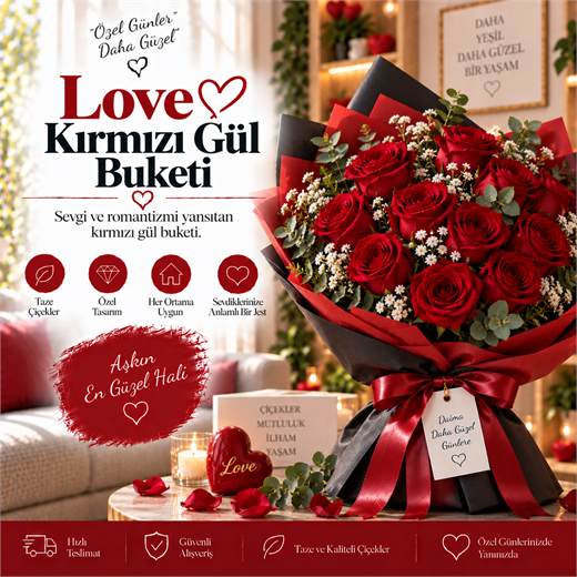 Love Kırmızı Gül Buketi
