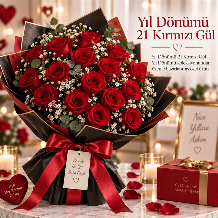 Yıl Dönümü 21 Kırmızı Gül