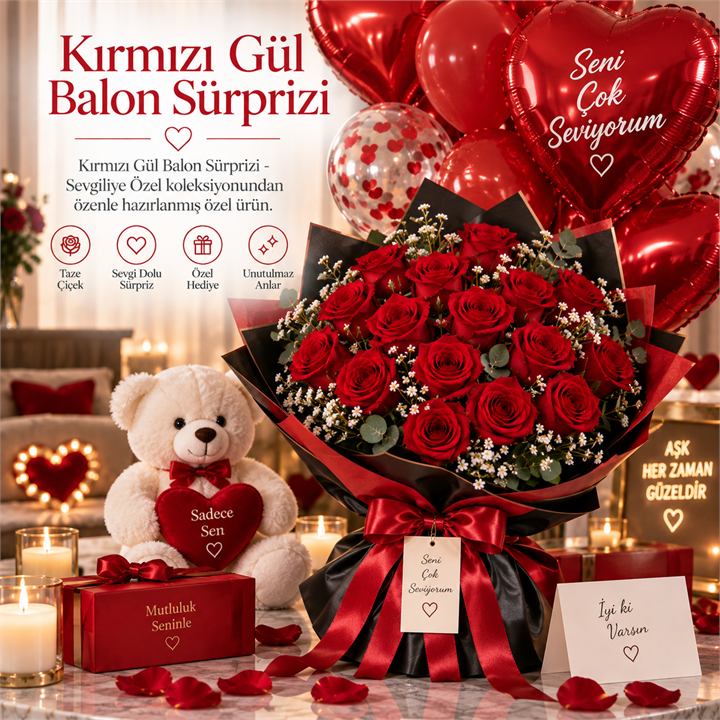 Kırmızı Gül Balon Sürprizi
