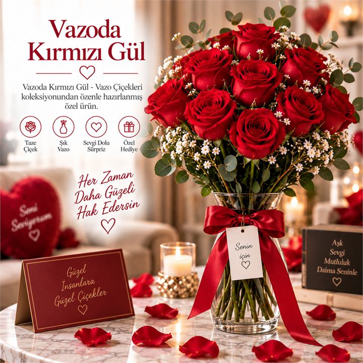 Vazoda Kırmızı Gül