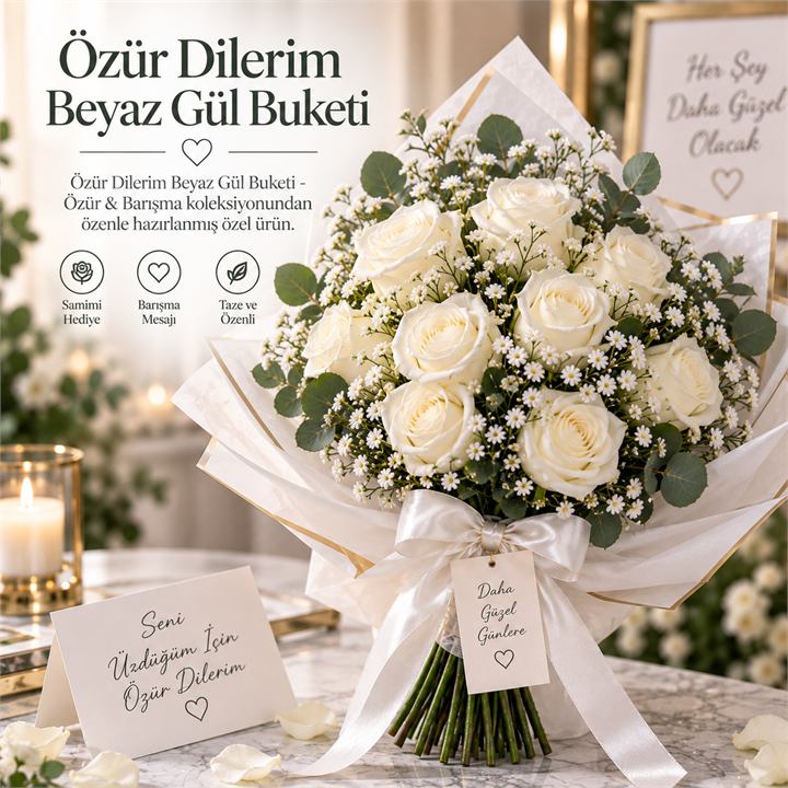 Özür Dilerim Beyaz Gül Buketi