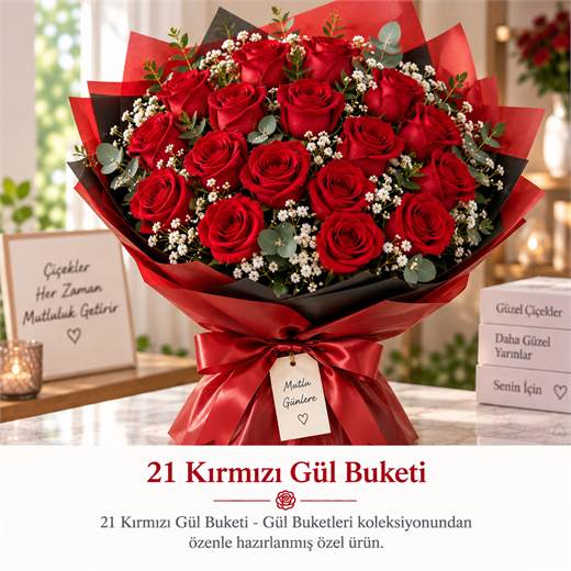 21 Kırmızı Gül Buketi