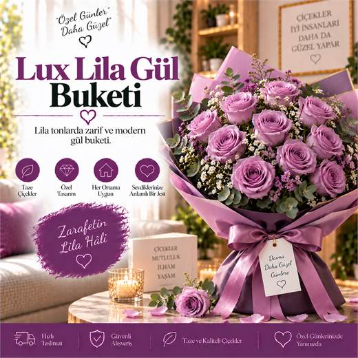 Lux Lila Gül Buketi